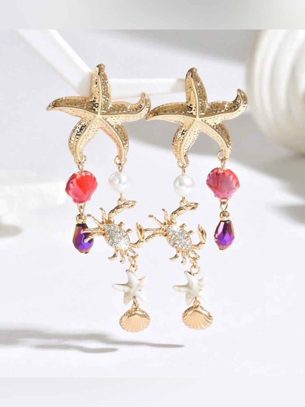 Gold Starfish Drop Earrings A1709 - Picture 2 of 3